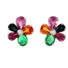Multicolor Sapphire, Ruby, and Emerald Flower Studs